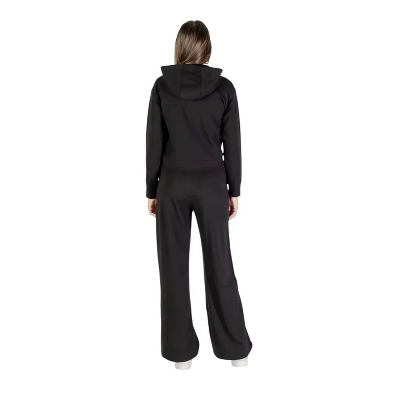Combinaison EA7 pour femme, en coton noir, à capuche et fermeture éclair