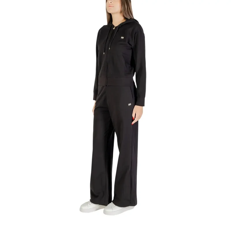 Combinaison EA7 pour femme, en coton noir, à capuche et fermeture éclair
