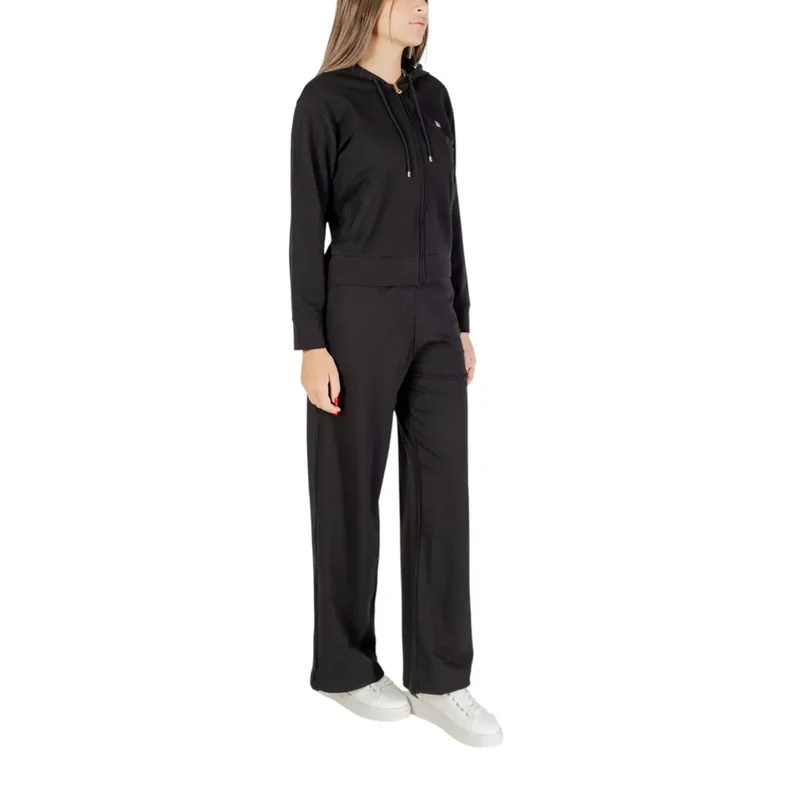 Combinaison EA7 pour femme, en coton noir, à capuche et fermeture éclair