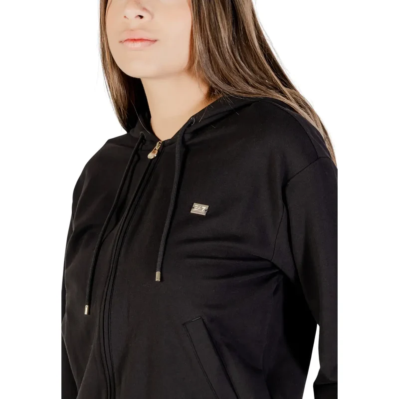 Combinaison EA7 pour femme, en coton noir, à capuche et fermeture éclair