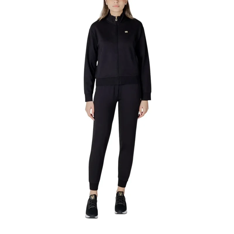 Combinaison EA7 pour femme en coton noir avec fermeture éclair mandarine