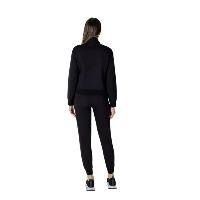 Combinaison EA7 pour femme en coton noir avec fermeture éclair mandarine