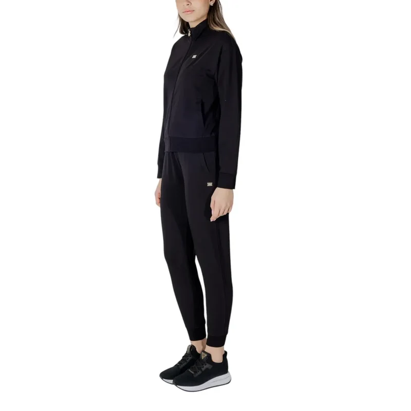 Combinaison EA7 pour femme en coton noir avec fermeture éclair mandarine