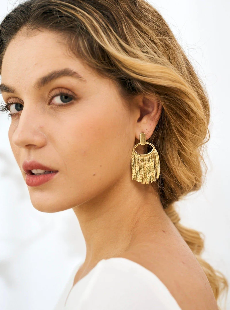 Boucles d'Oreilles Pendantes Or Frange
