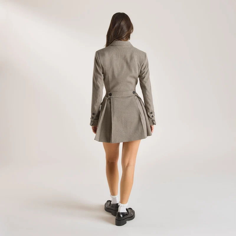 Robe Blazer Pied-de-Poule - Marron