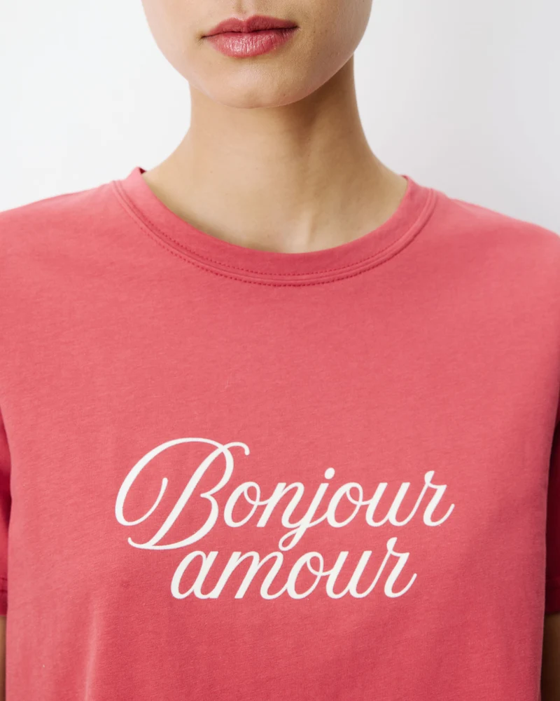 T-shirt en coton à message imprimé blush Amadis