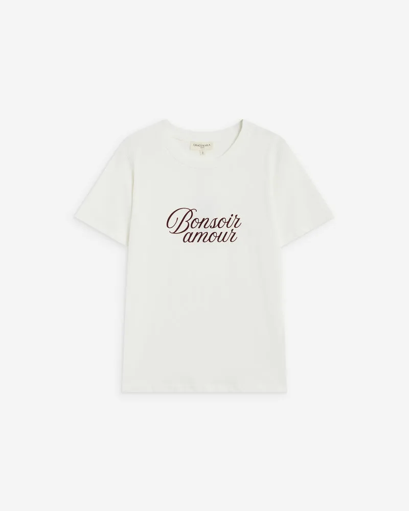 T-shirt en coton à message imprimé ivoire Amadis