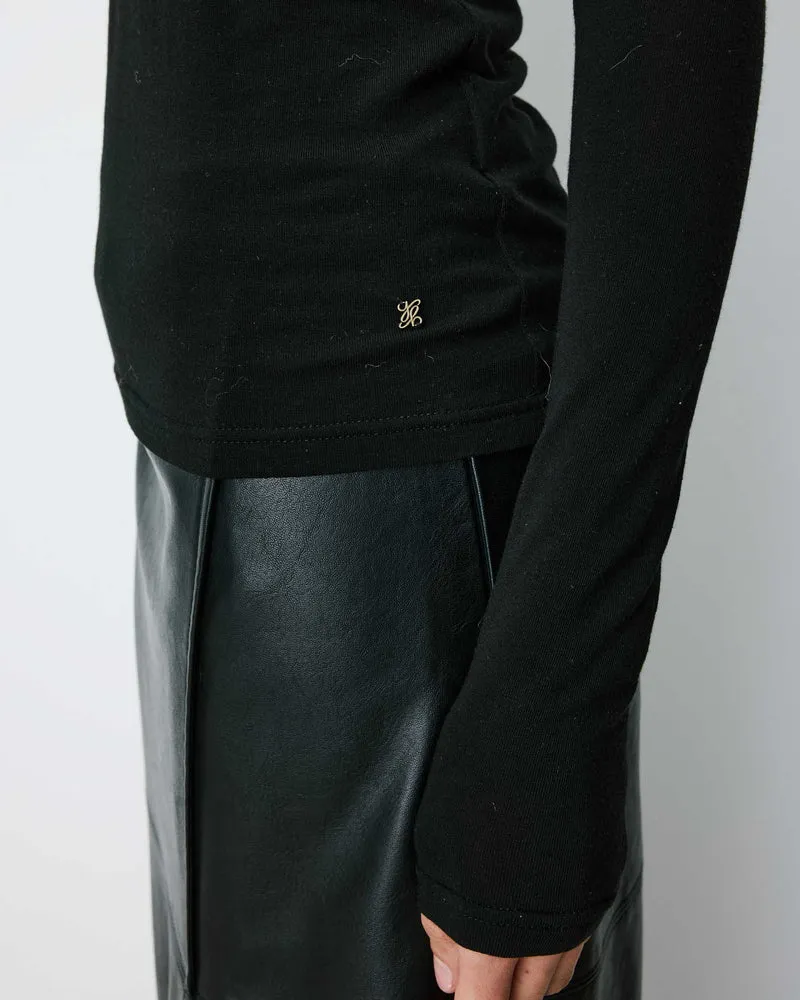 Top seconde peau en laine mélangée col rond noir Alkias