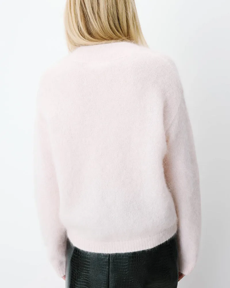 Pull large doux en mohair mélangé col V nude Adorable