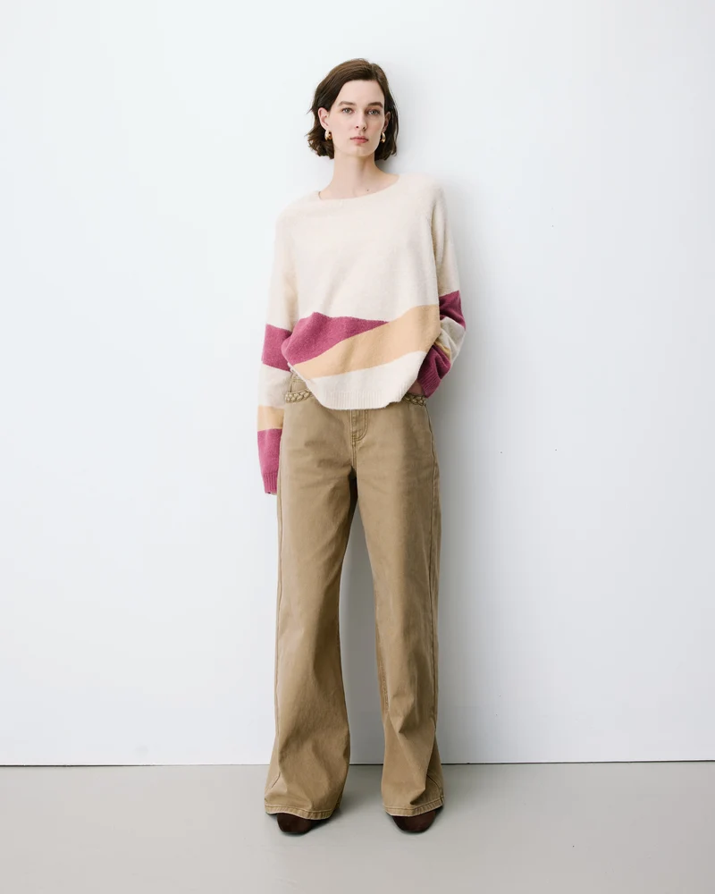 Pull col rond en maille à motif sable Arlo