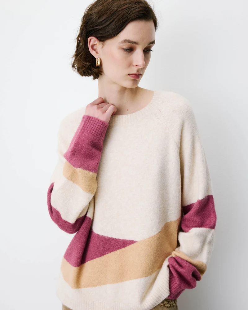 Pull col rond en maille à motif sable Arlo