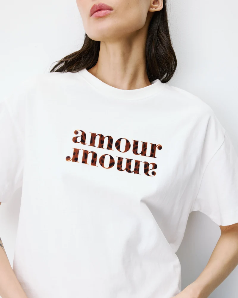 T-shirt en coton manches courtes à inscription ivoire Anis