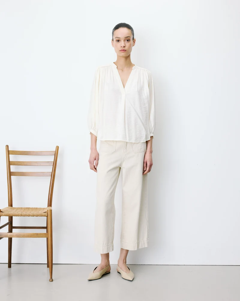 Blouse ample manches bouffantes 3/4 col V ecru Auriane