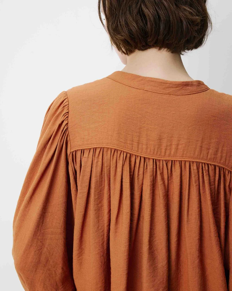 Blouse ample manches bouffantes 3/4 col V camel Auriane