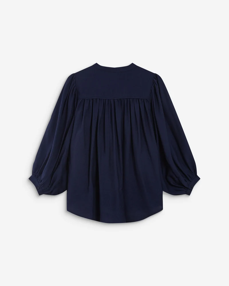 Blouse ample manches bouffantes 3/4 col V marine Auriane