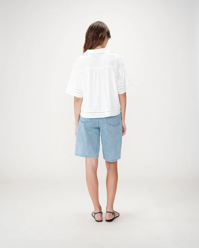 Chemise large manches courtes détails dentelle white Winka