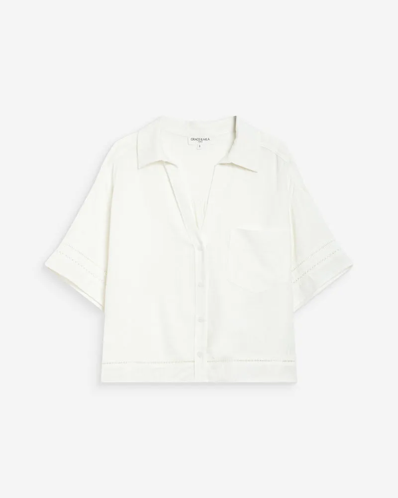 Chemise large manches courtes détails dentelle white Winka