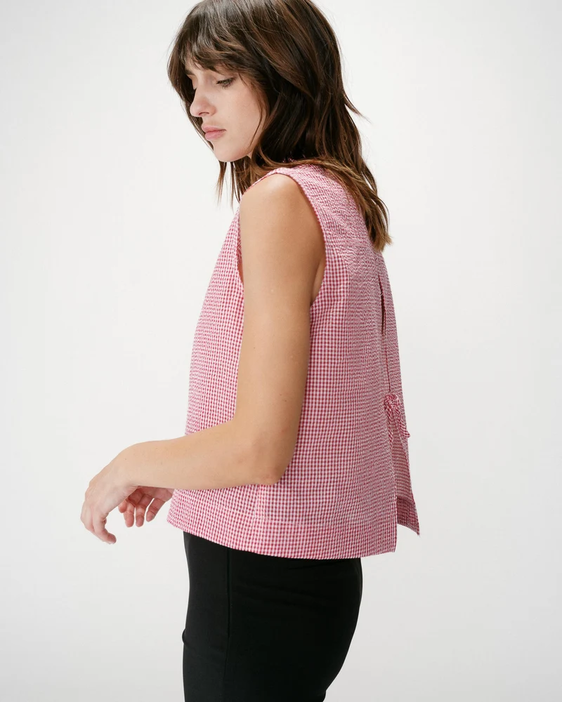 Chemise en coton vichy sans manches rouge Windell