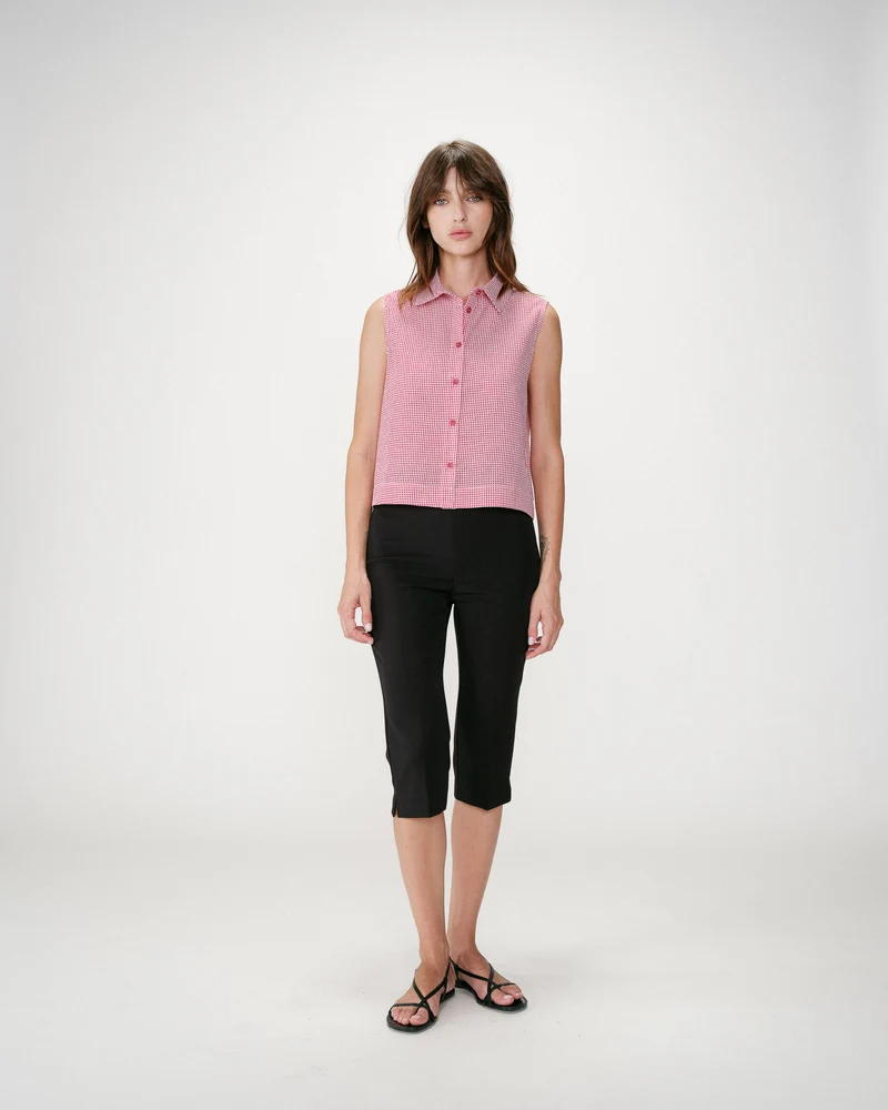 Chemise en coton vichy sans manches rouge Windell