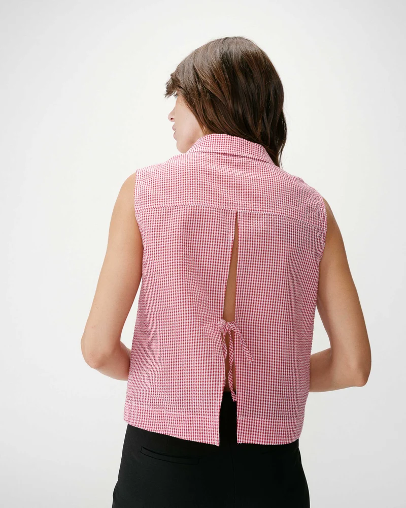 Chemise en coton vichy sans manches rouge Windell