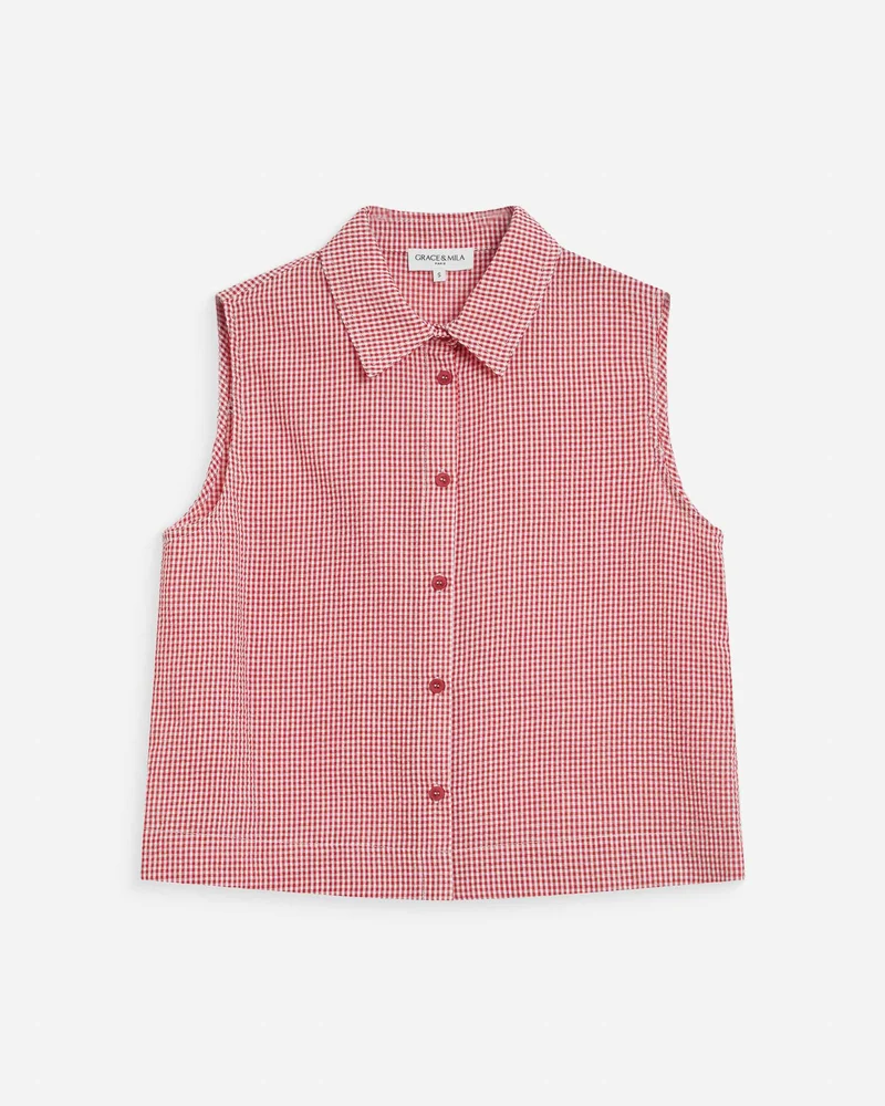 Chemise en coton vichy sans manches rouge Windell