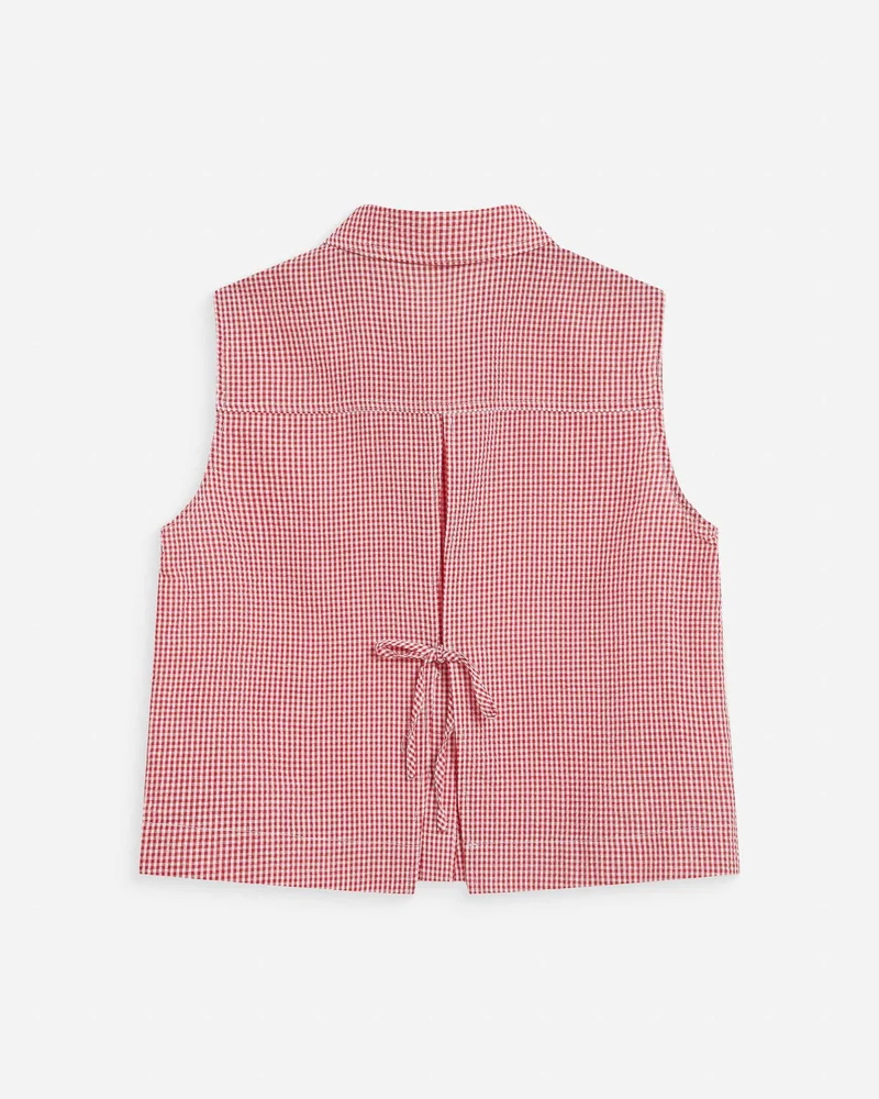Chemise en coton vichy sans manches rouge Windell