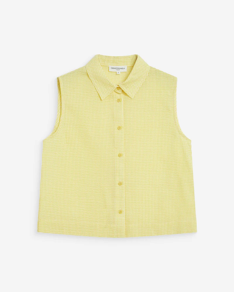 Chemise en coton vichy sans manches jaune Windell