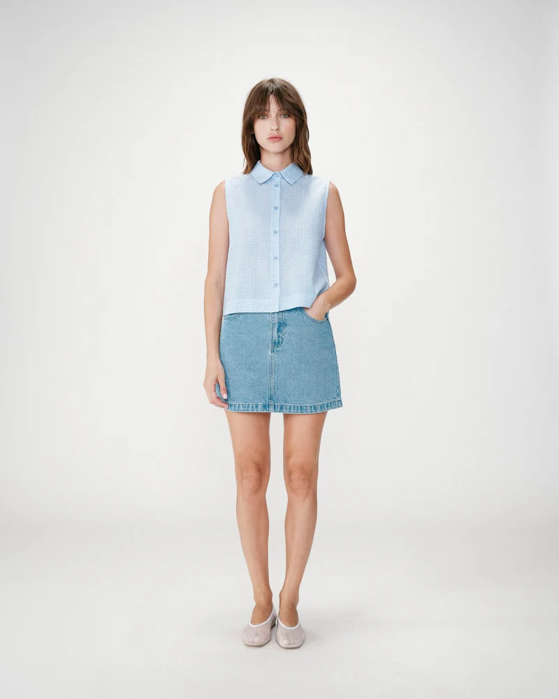 Chemise en coton vichy sans manches ciel Windell