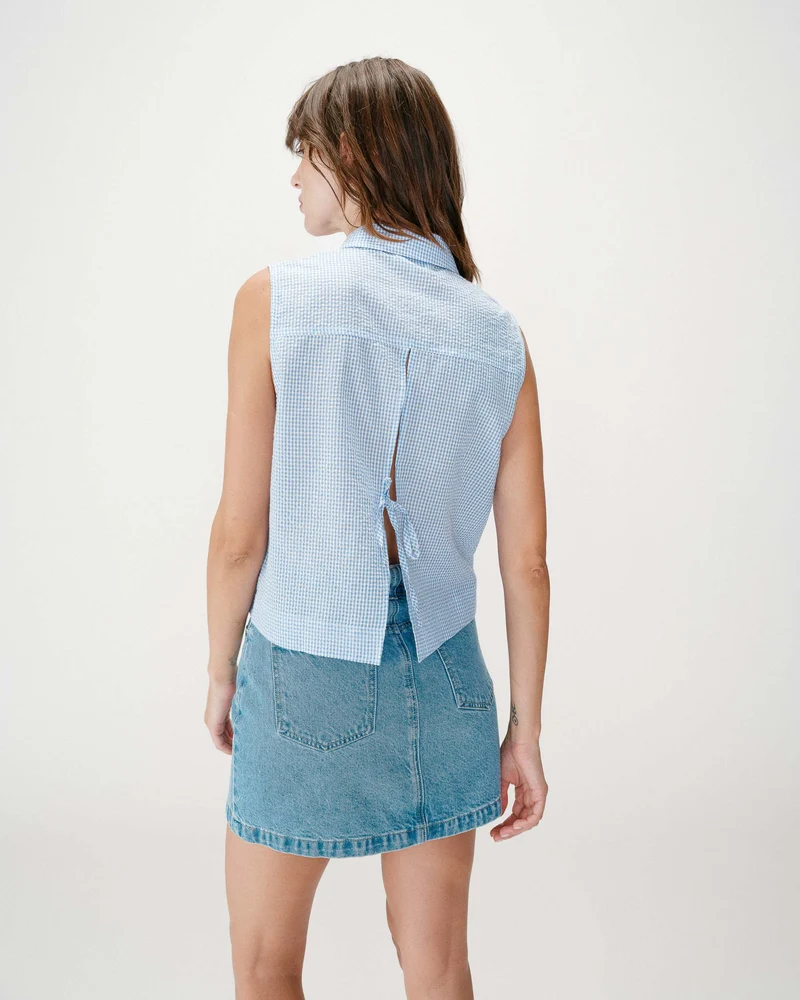 Chemise en coton vichy sans manches ciel Windell