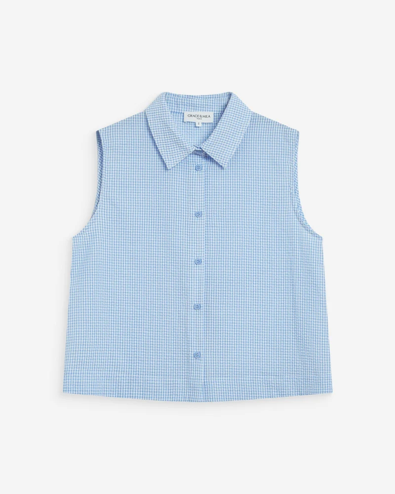 Chemise en coton vichy sans manches ciel Windell