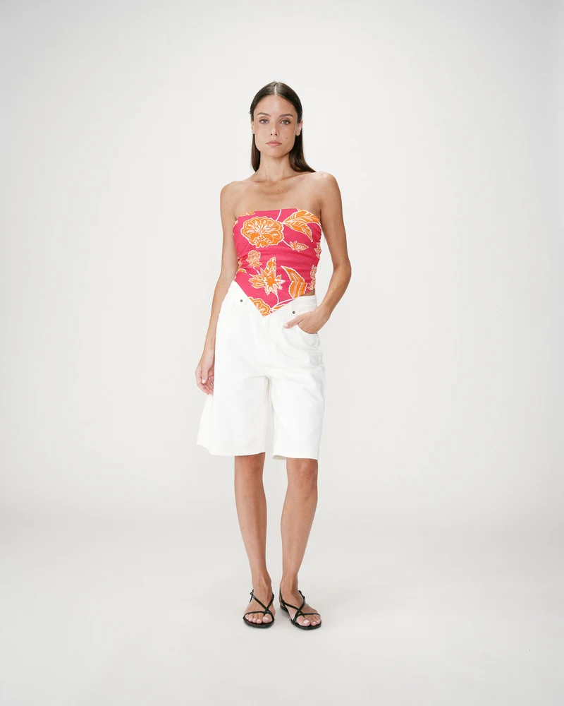 Top bandeau à fleurs dos à nouer fuchsia Willara
