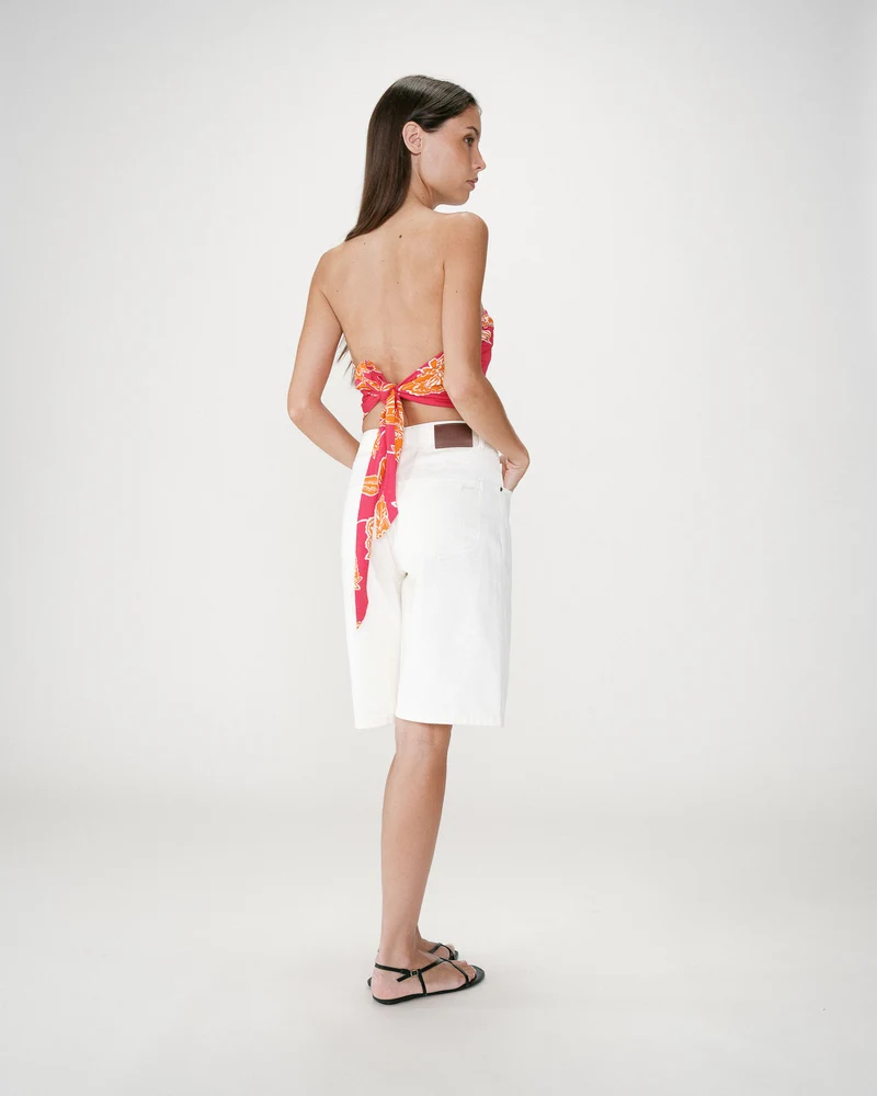 Top bandeau à fleurs dos à nouer fuchsia Willara