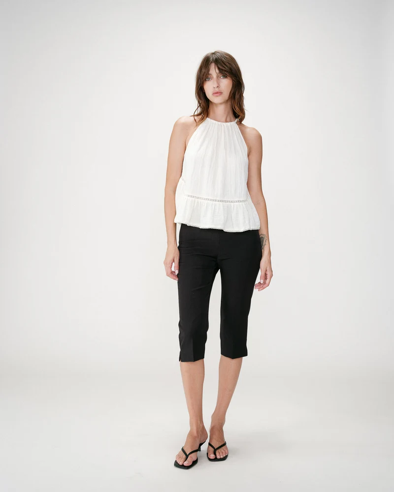 Top sans manches froncées en gaze de coton ecru Widy