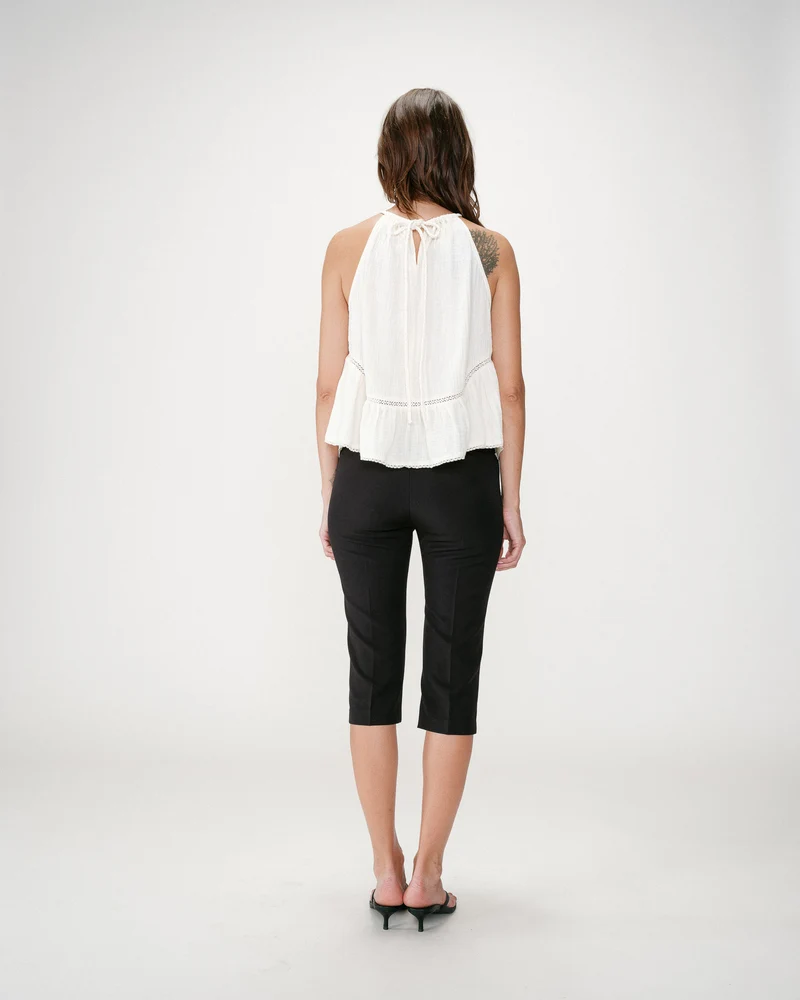 Top sans manches froncées en gaze de coton ecru Widy