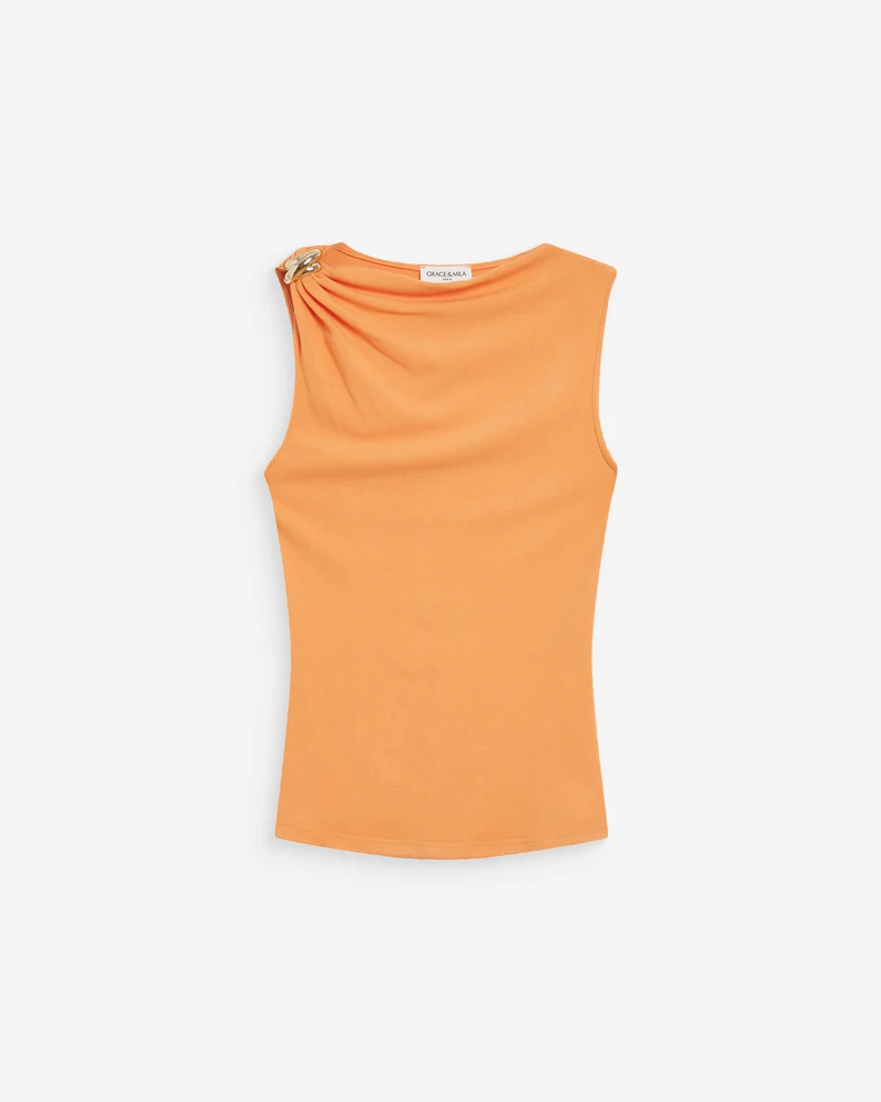 Top drapé asymétrique sans manches orange Wagner