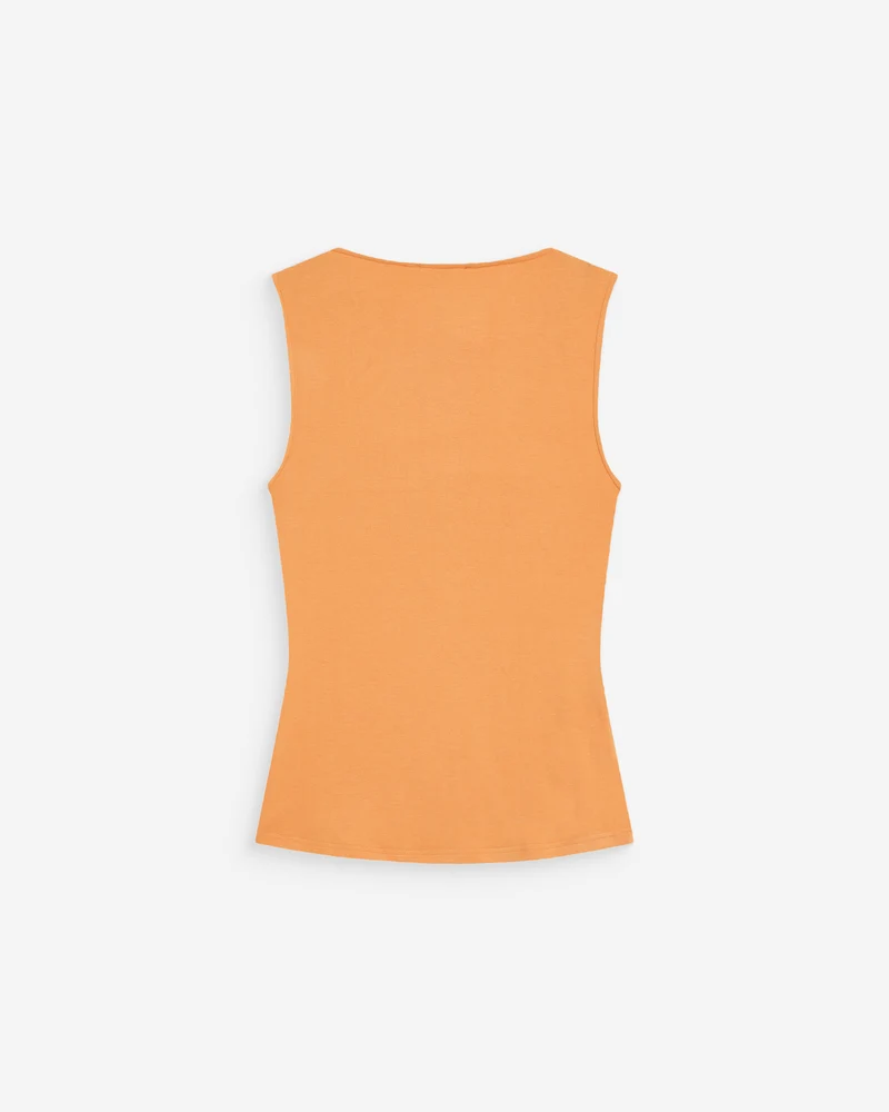 Top drapé asymétrique sans manches orange Wagner