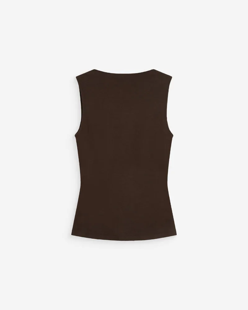 Top drapé asymétrique sans manches chocolat Wagner