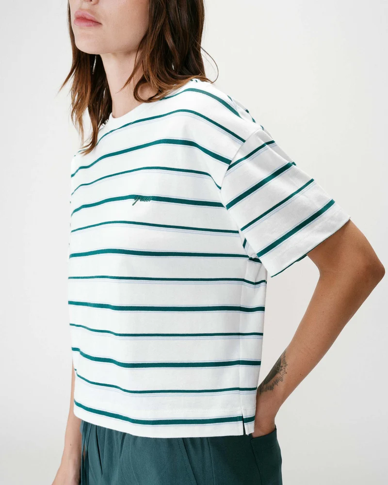 T-shirt oversize en coton rayé manches courtes ivoire Welson