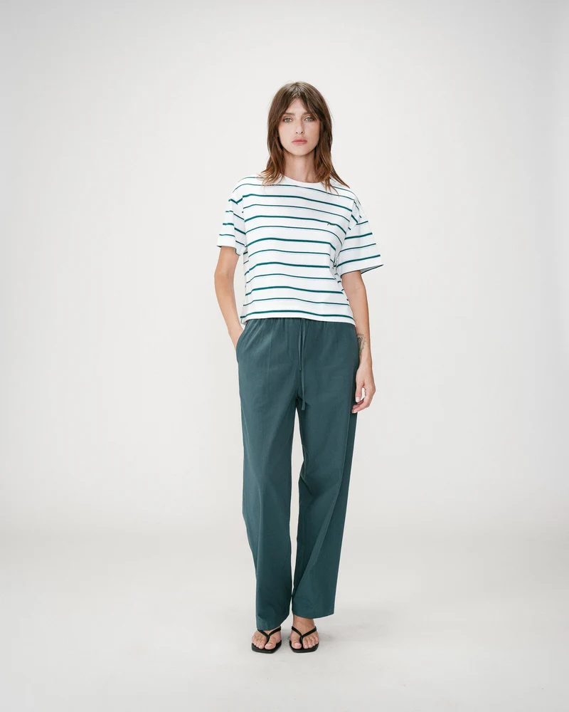 T-shirt oversize en coton rayé manches courtes ivoire Welson