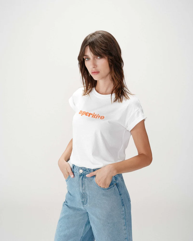 T-shirt en coton à message brodé orange Wylo