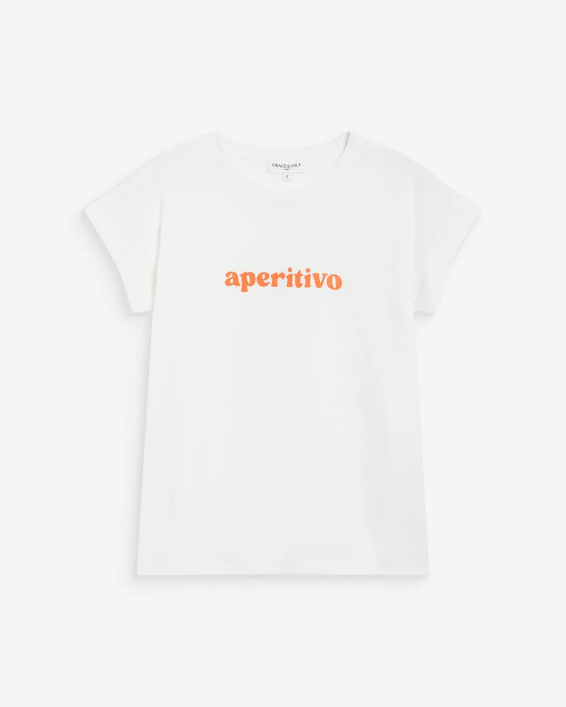 T-shirt en coton à message brodé orange Wylo