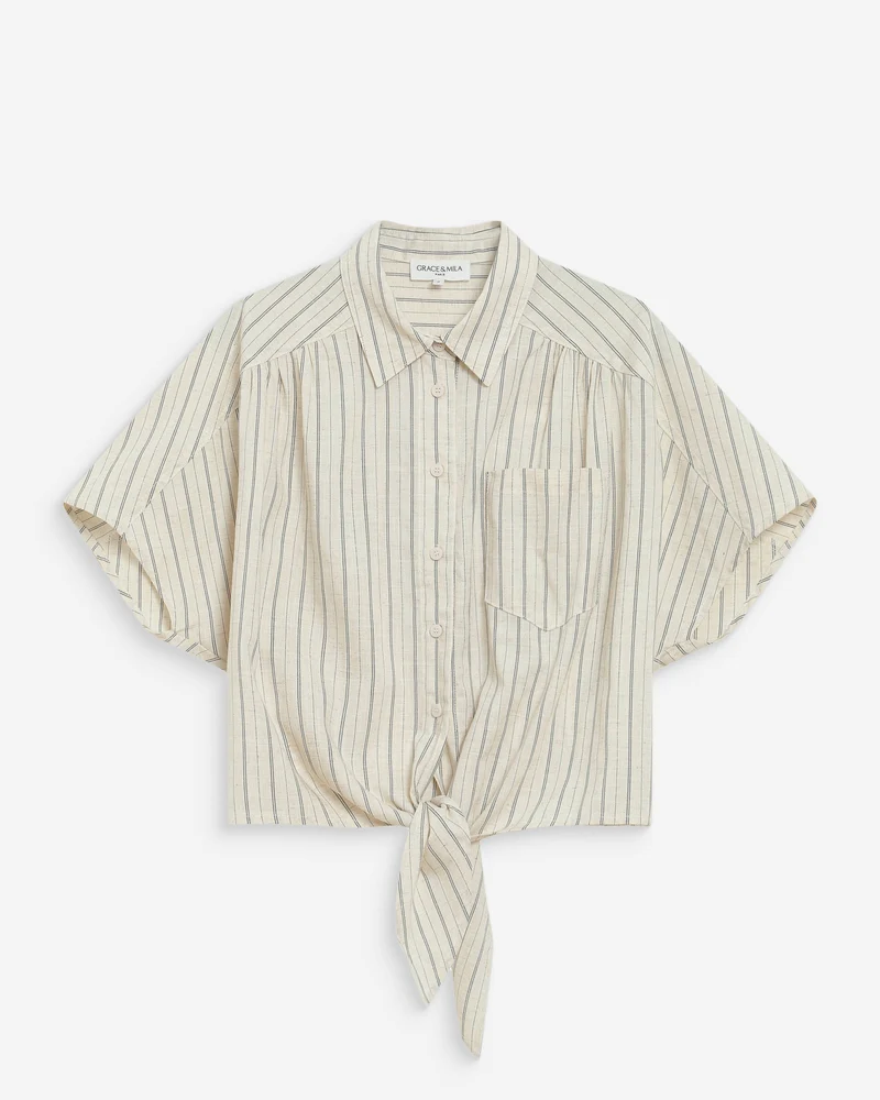 Chemise oversize rayée à nouer sable Wendee