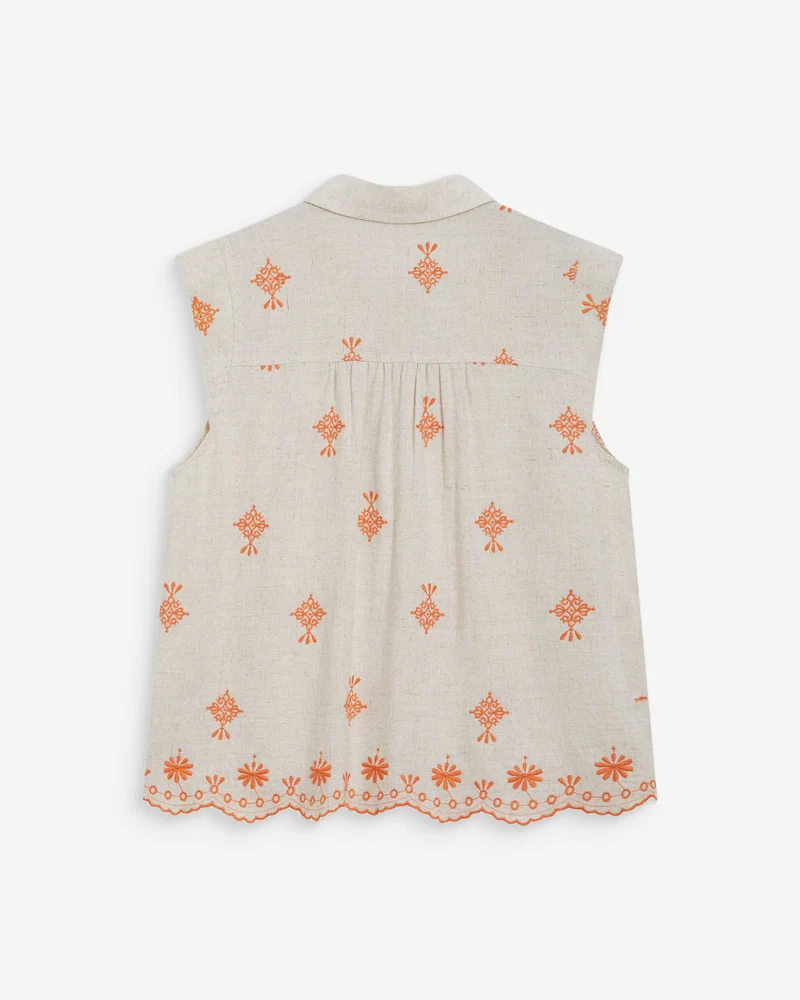 Chemise sans manches à motifs brodés orange Wisenna