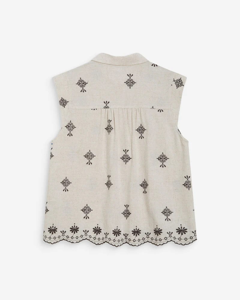 Chemise sans manches à motifs brodés chocolat Wisenna