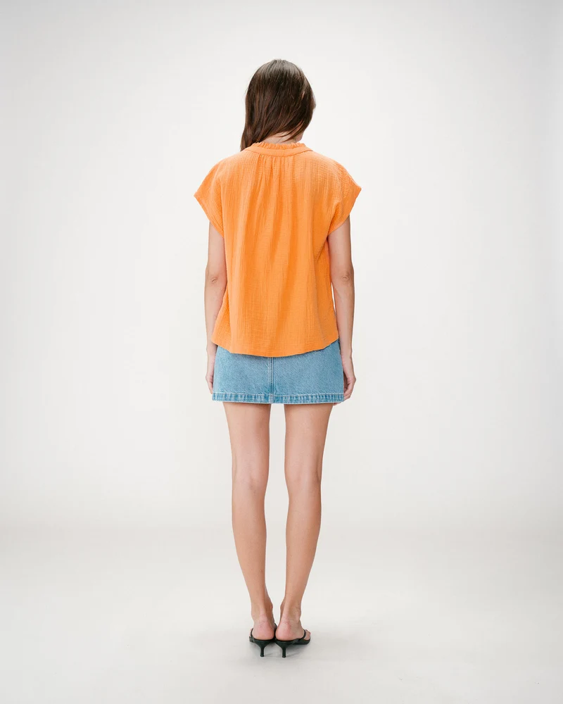 Chemise en gaze de coton manches courtes orange Wesra