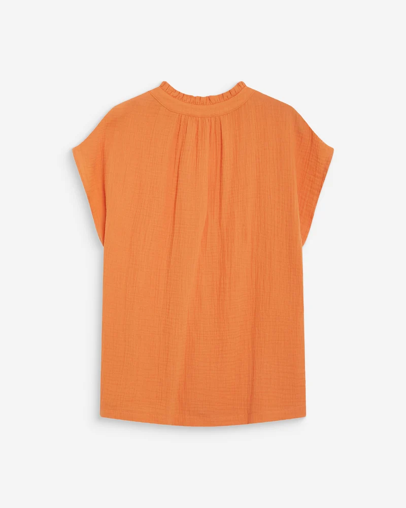 Chemise en gaze de coton manches courtes orange Wesra