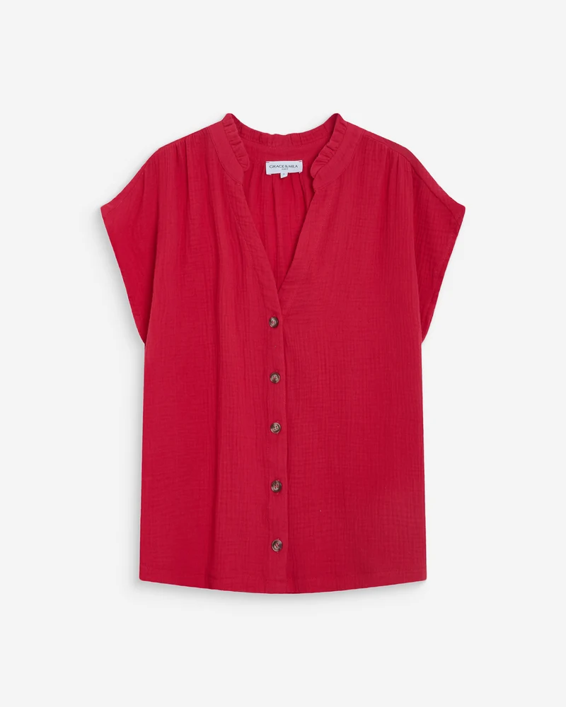 Chemise en gaze de coton manches courtes fuchsia Wesra