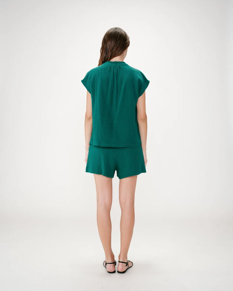 Chemise en gaze de coton manches courtes emeraude Wesra