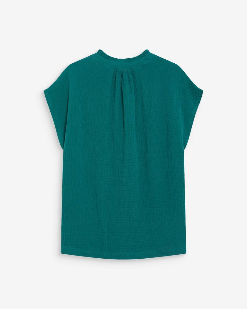 Chemise en gaze de coton manches courtes emeraude Wesra