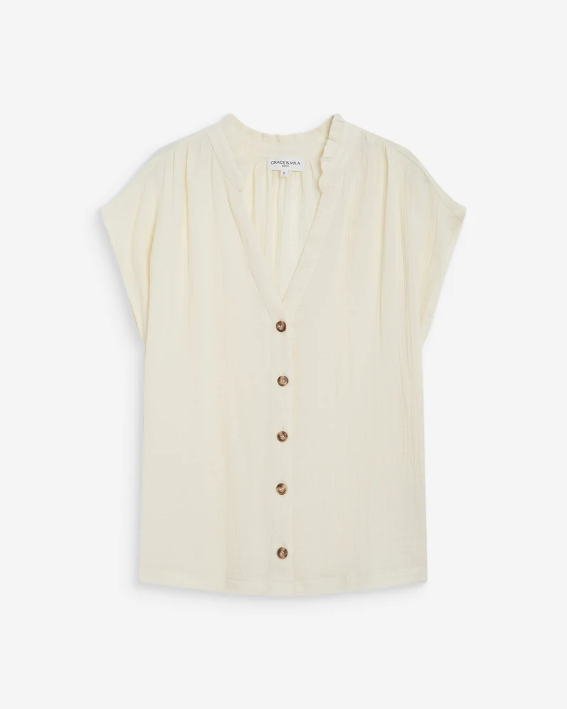 Chemise en gaze de coton manches courtes ecru Wesra